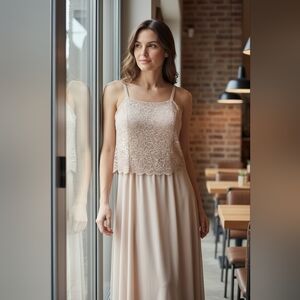 Karen Miller New York Size 24W Elegant Cream Lace Long Sleeve Gown